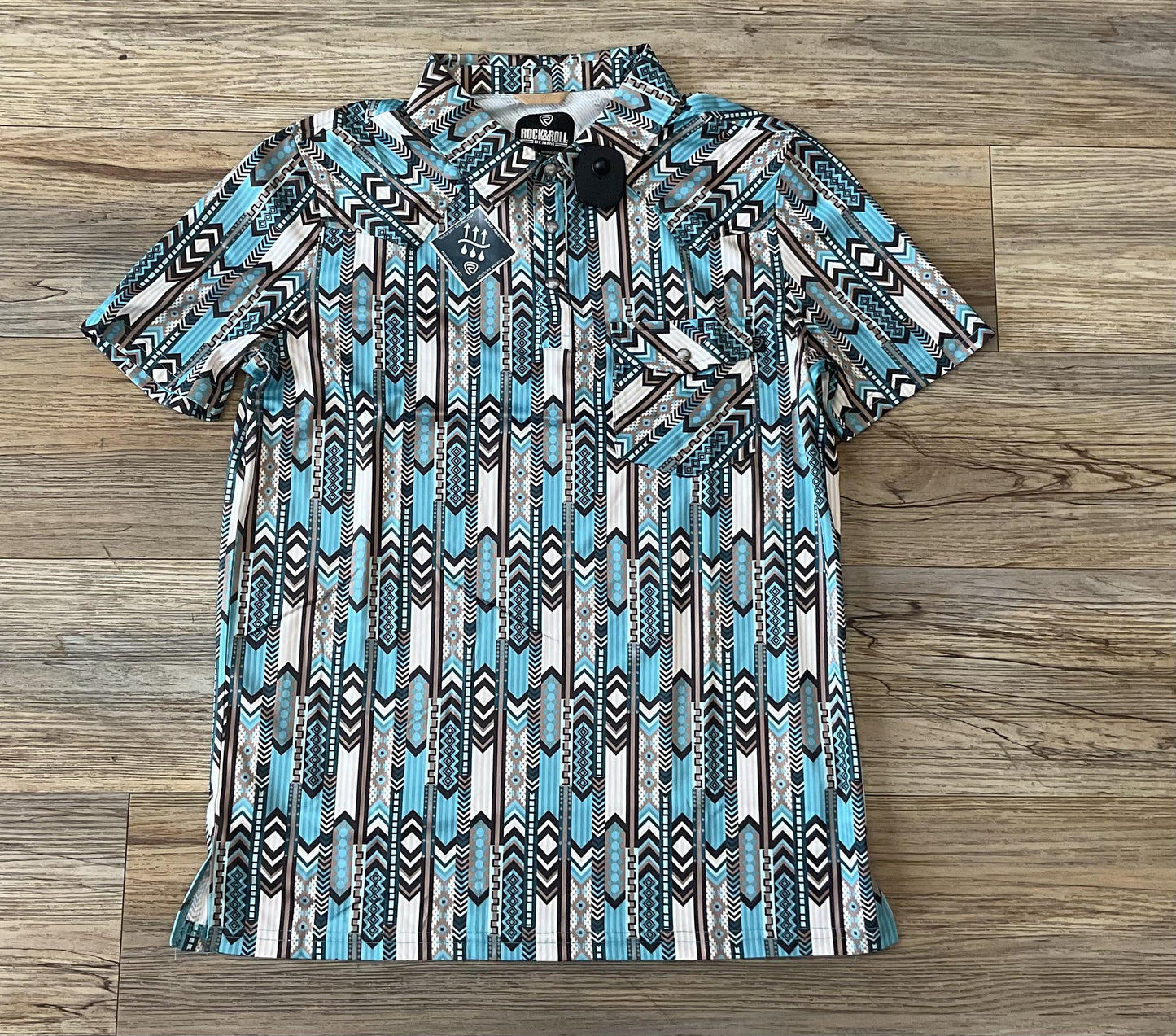 Mens rock & roll printed turquoise polo | BM53T0385