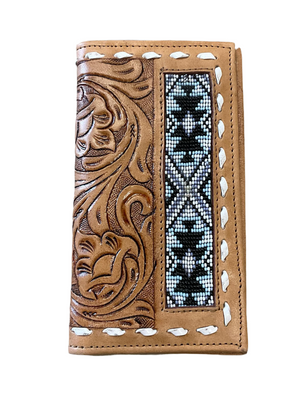 “ LUKA  “ | MEN BI FOLD WESTERN TOOLED LEATHER WALLET BEADED