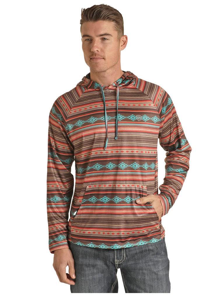 MENS AZTEC PRINT HOODIE DARK BROWN ROCK & ROLL |RRMT94R06J.