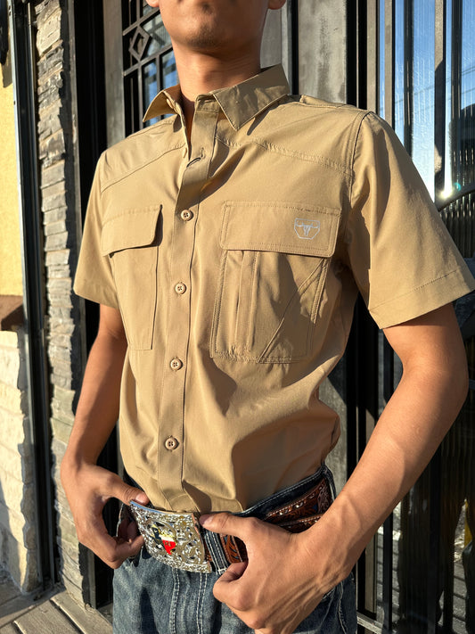 ‘’SAMUEL ‘’ MENS PLATINE PERFORMANCE KHAKI SHIRT |PGS9168