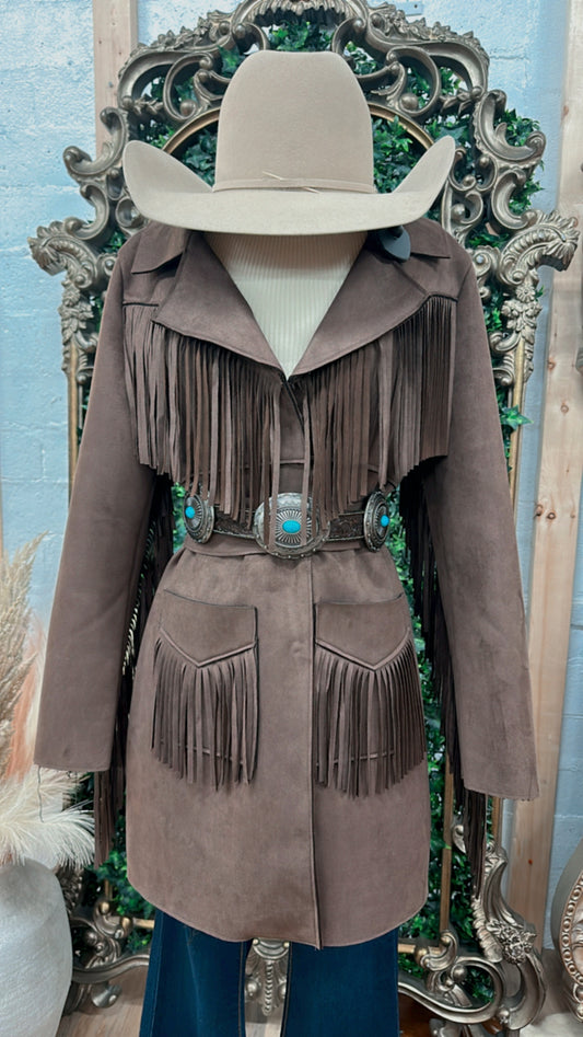 “ Miriam “ | WOMEN JACKET WITH FRINGE BROWN PRW092RZWC