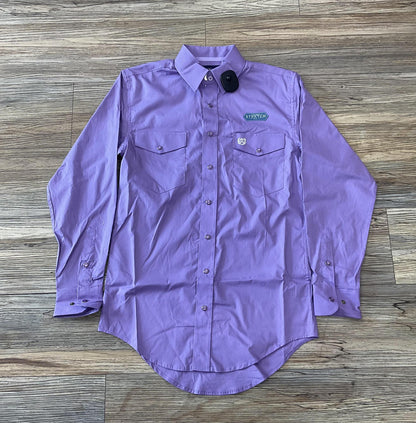 Mens Rock & Roll Long Sleeve Solid Poplin Snap Purple Shirt | PMN2S03201