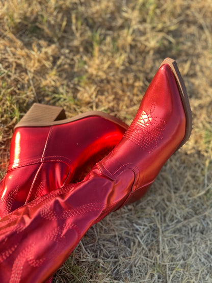 MELANIE METALLIC RED BOOTS