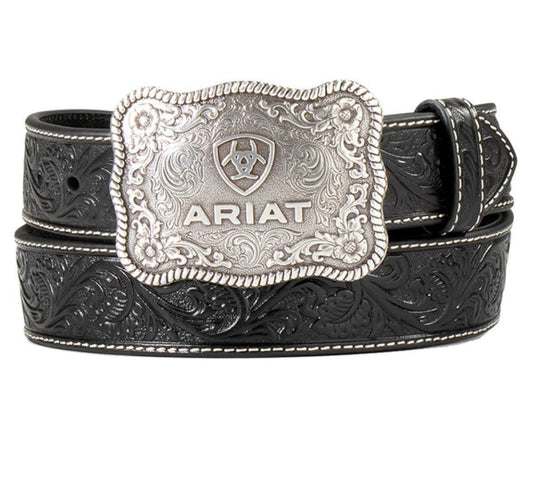 Ariat Western Mens Belt Leather Floral Embossed Black  | A102040