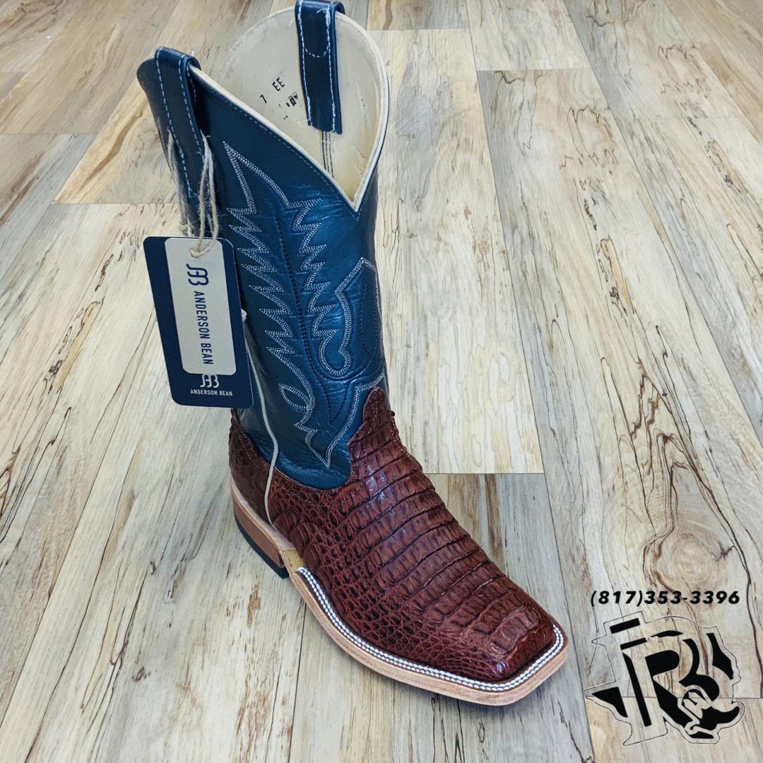 Mens Anderson Bean Square Toe regal blue Lustre Rust Lux Caiman Boots| 337830