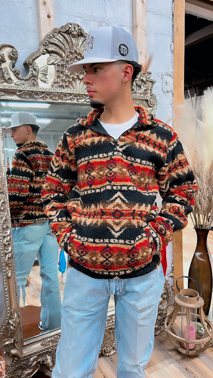 WRANGLER MEN'S MULTICOLOR AZTEC PRINT 1/4 ZIP PULLOVER |112335694