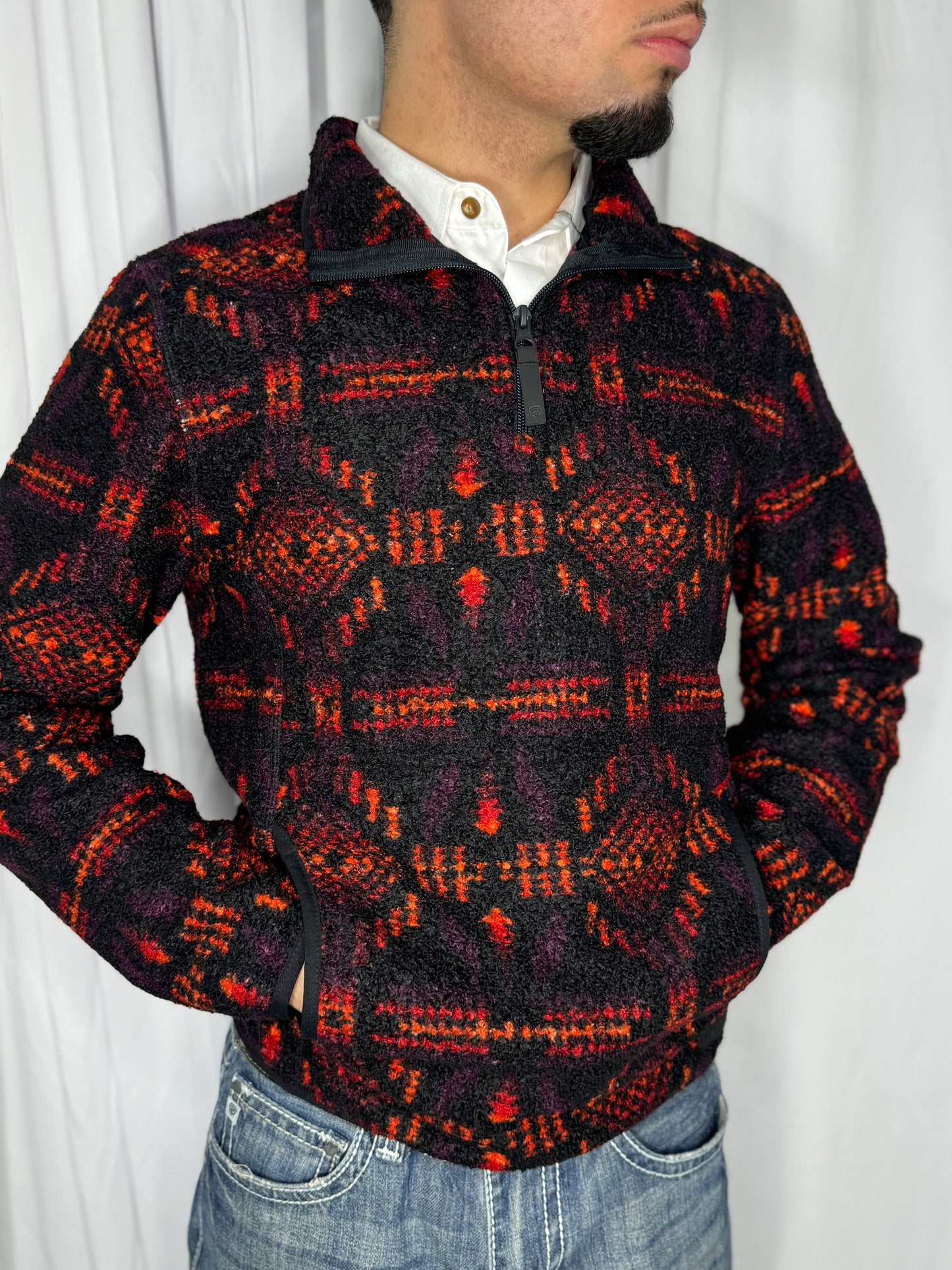 “ Jason “ | MENS R0CK & ROLL RED PRINTED BERBER AZTEC PULLOVER RED BM91C05552