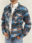 BLUE AZTEC | ROCK & ROLL JACQUARD AZTEC PRINT SNAP-DOWN SHIRT JACKET