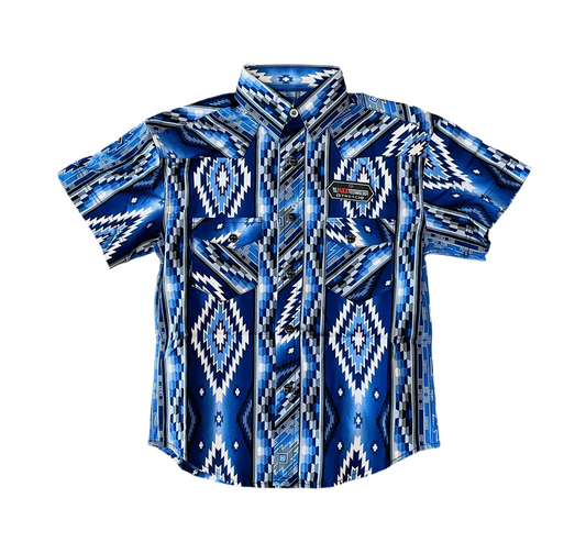 Boys Rock & Roll short sleeve 2pkt Blue Aztec Shirt | BBN3S03932