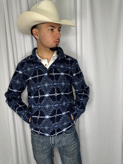 MENS ROCK & ROLL PRINTED AZTEC BERBER BLUE PULLOVER |BM91C05549