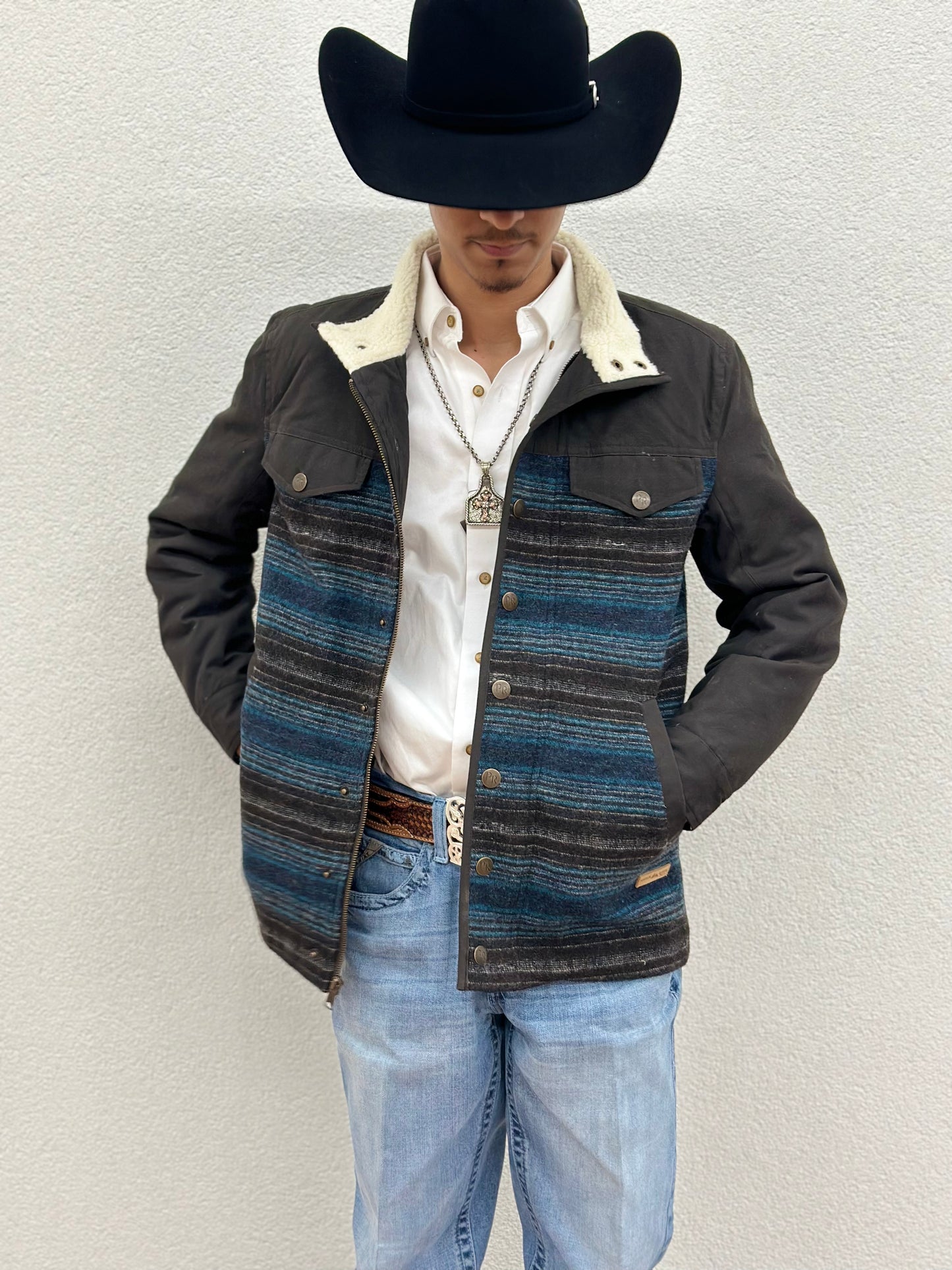 “ Yellowstone “ |  WOOL SERAPE & CANVAS COAT  DARK BROWN | PRMO92RZZ8