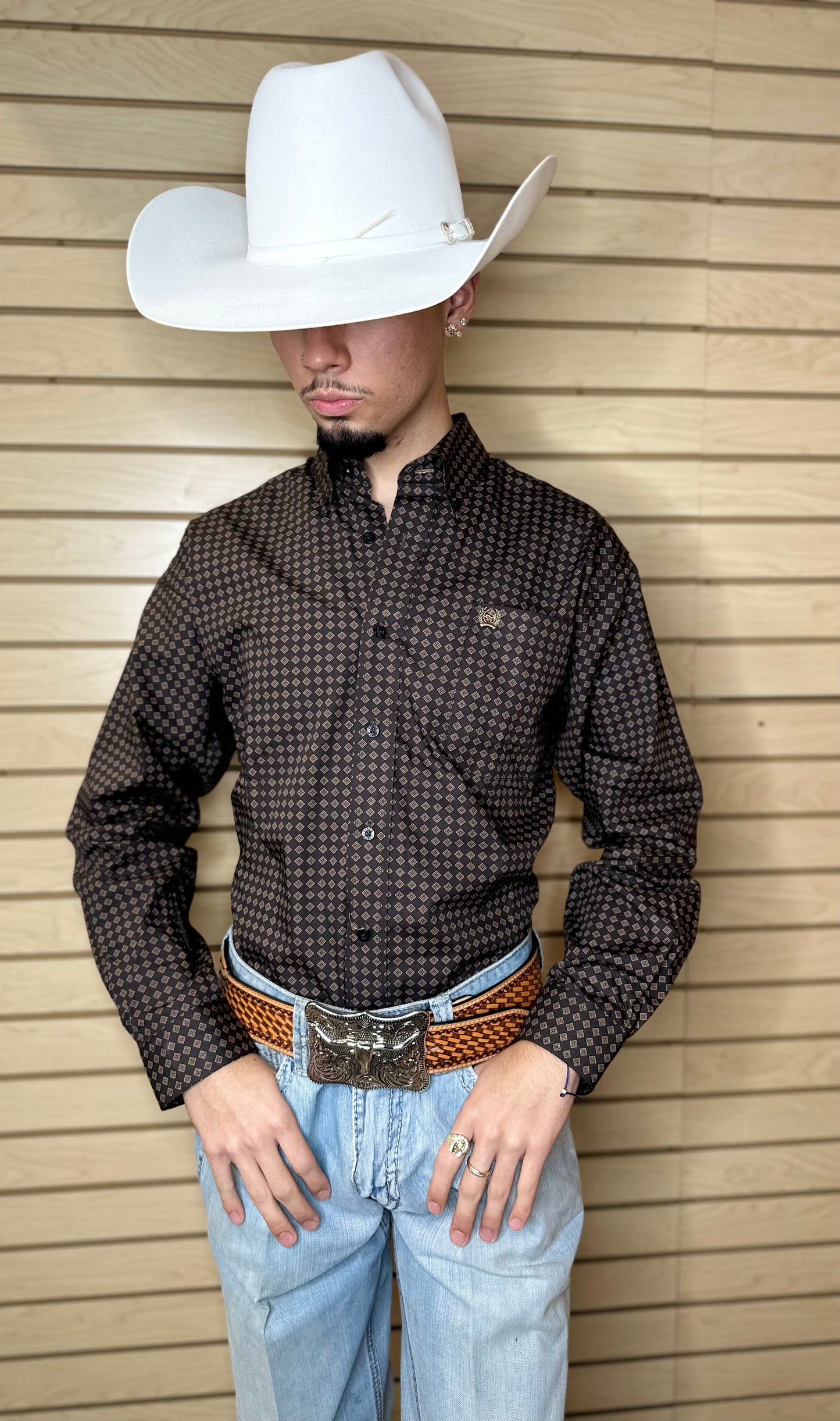 CINCH MENS BROWN DIAMOND PRINT SHIRT - MTW1105655