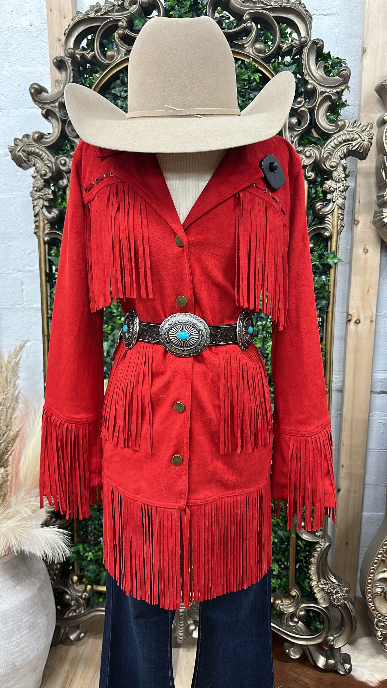 “ Winter “ | WOMEN RED MICRO SUEDE FRINGE  JACKET PRW092RZXD