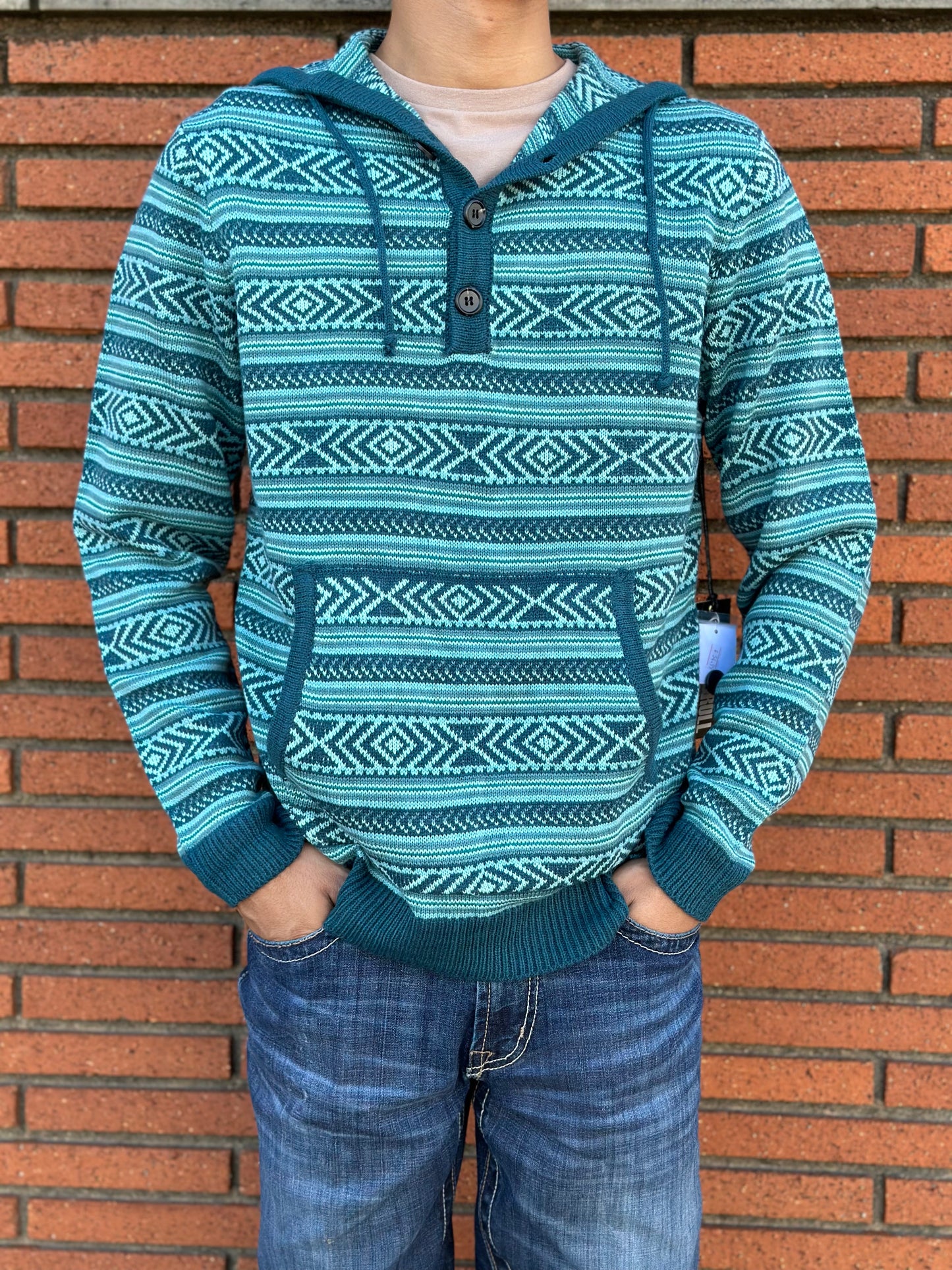 ROCK & ROLL MENS SWEATER HOODIE TEAL |BM94T02086