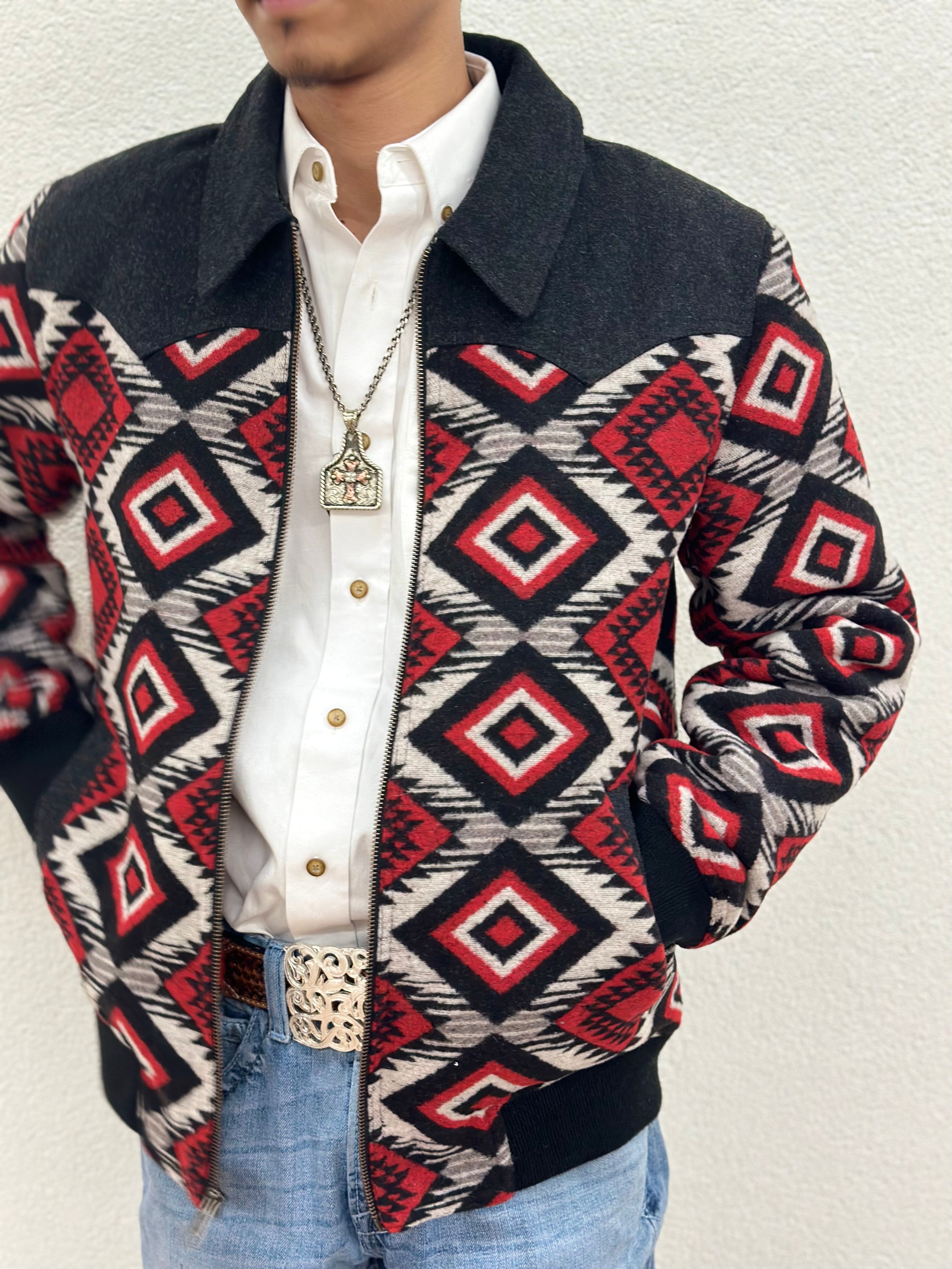 “ Ramsey ” | MENS WOOL AZTEC COAT POWER RIVER SCARLET | PRM092RZZD