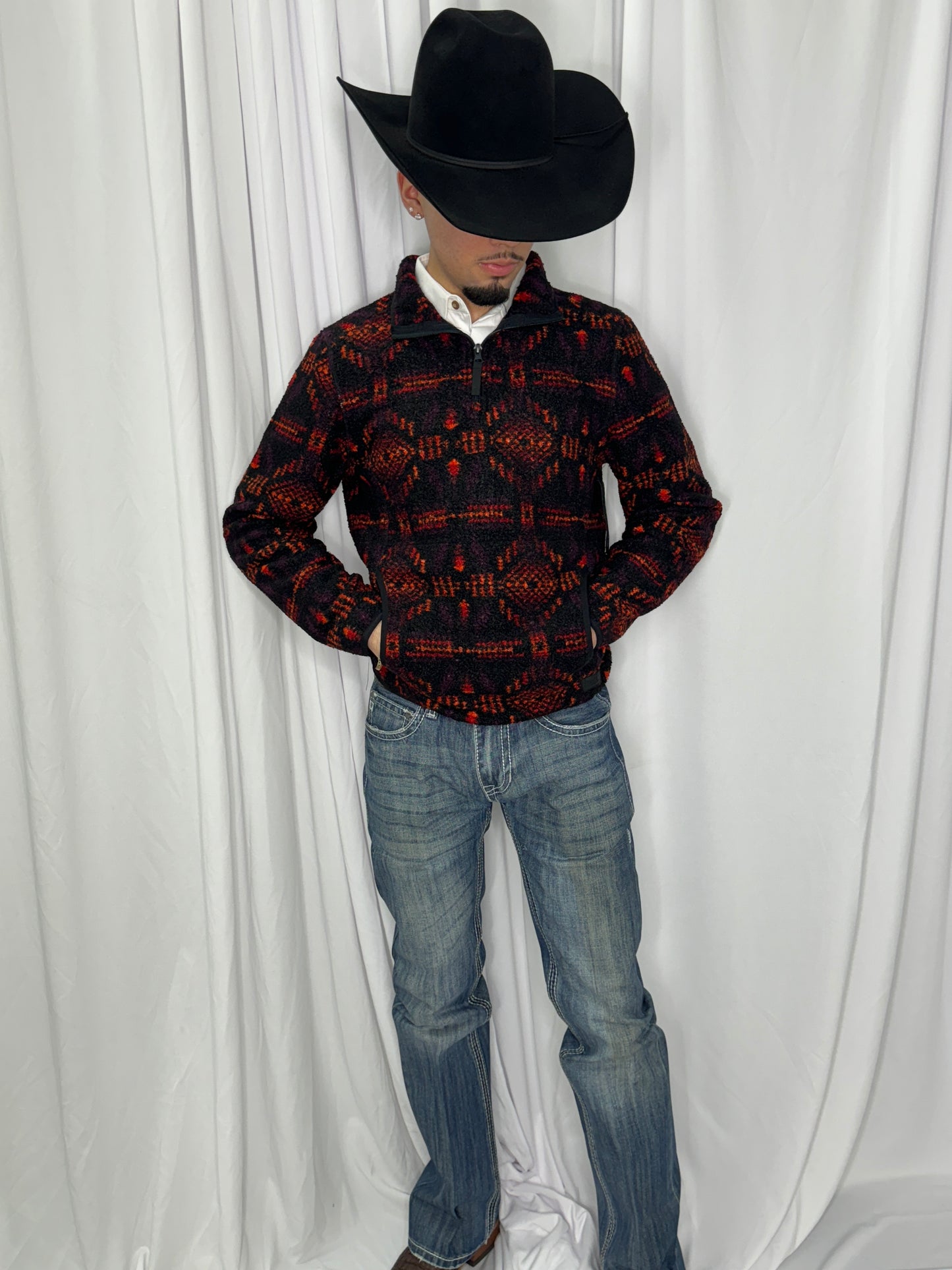 “ Jason “ | MENS R0CK & ROLL RED PRINTED BERBER AZTEC PULLOVER RED BM91C05552