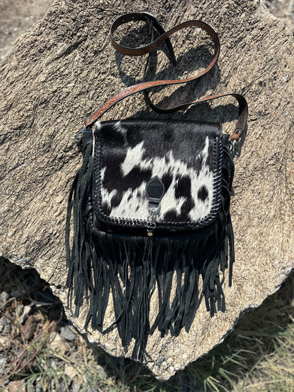 ‘’HEATHER’’ BLACK COWHIDE CROSSBODY PURSE