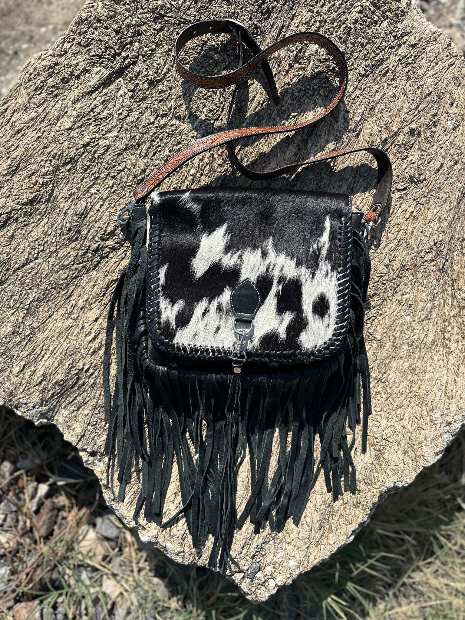 cowhide crossbody purse