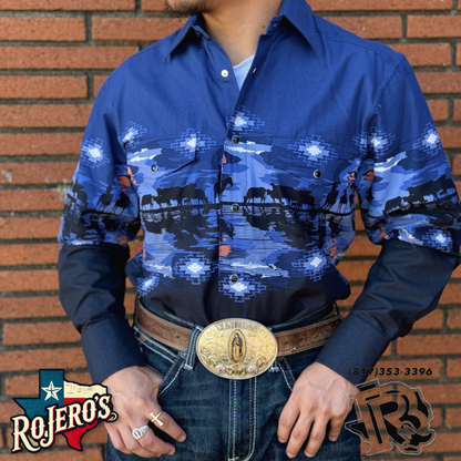 Mens cowboy border snap Royal panhandle shirt | SMN2S02453