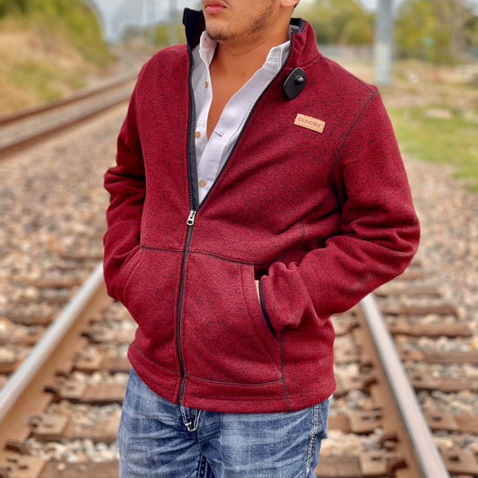 MENS SWEATER JACKET BURGUNDY CINCH | MWJ1584001