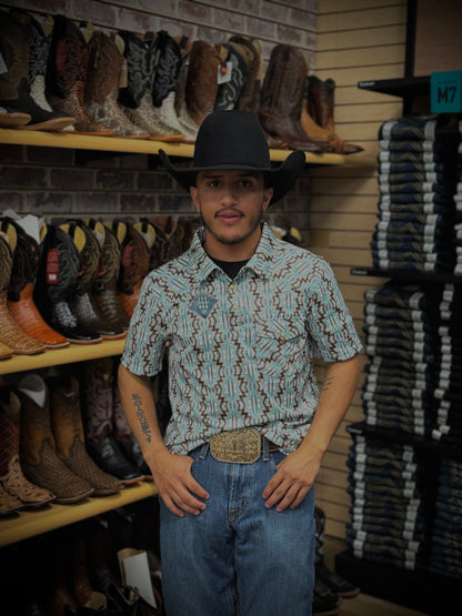 MENS ROCK & ROLL PRINTED WESTERN TAUPE POLO | BM53T03967