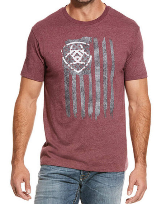 MEN’S ARIAT VERTICAL FLAG T-SHIRT BURGUNDY HEATHER (10029003)