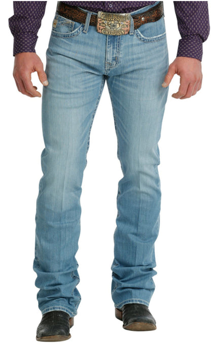 Cinch Men's Ian Light Stonewash Slim Boot Cut Performance Denim Jeans | MB58836001 IAN ORANGE LABEL