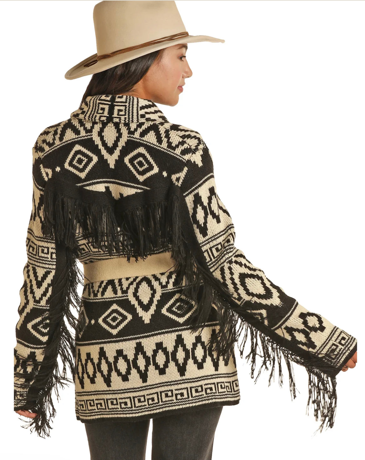 WOMENS AZTEC CARDIGAN W LAPEL COLLAR BLACK PANHANDLE | PRWO95RZXB