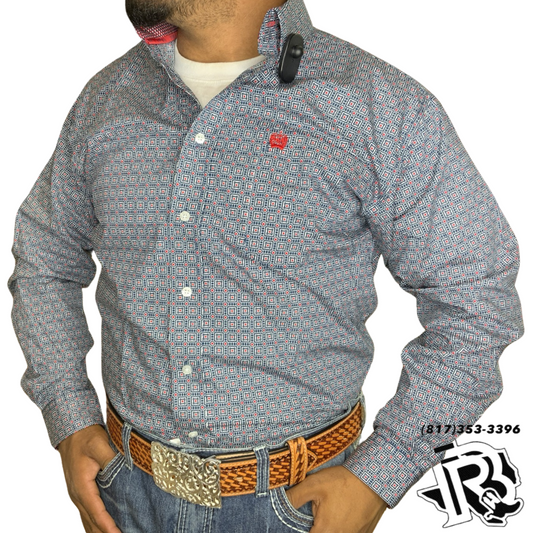 CINCH LONG SLEEVE GEO PRINT NAVY - MENS SHIRT - MTW1105408