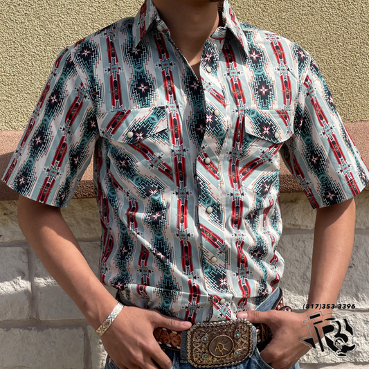 MENS PANHANDLE AZTEC SNAP AQUA SHORT SLEEVE SHIRT | PMN3S03325