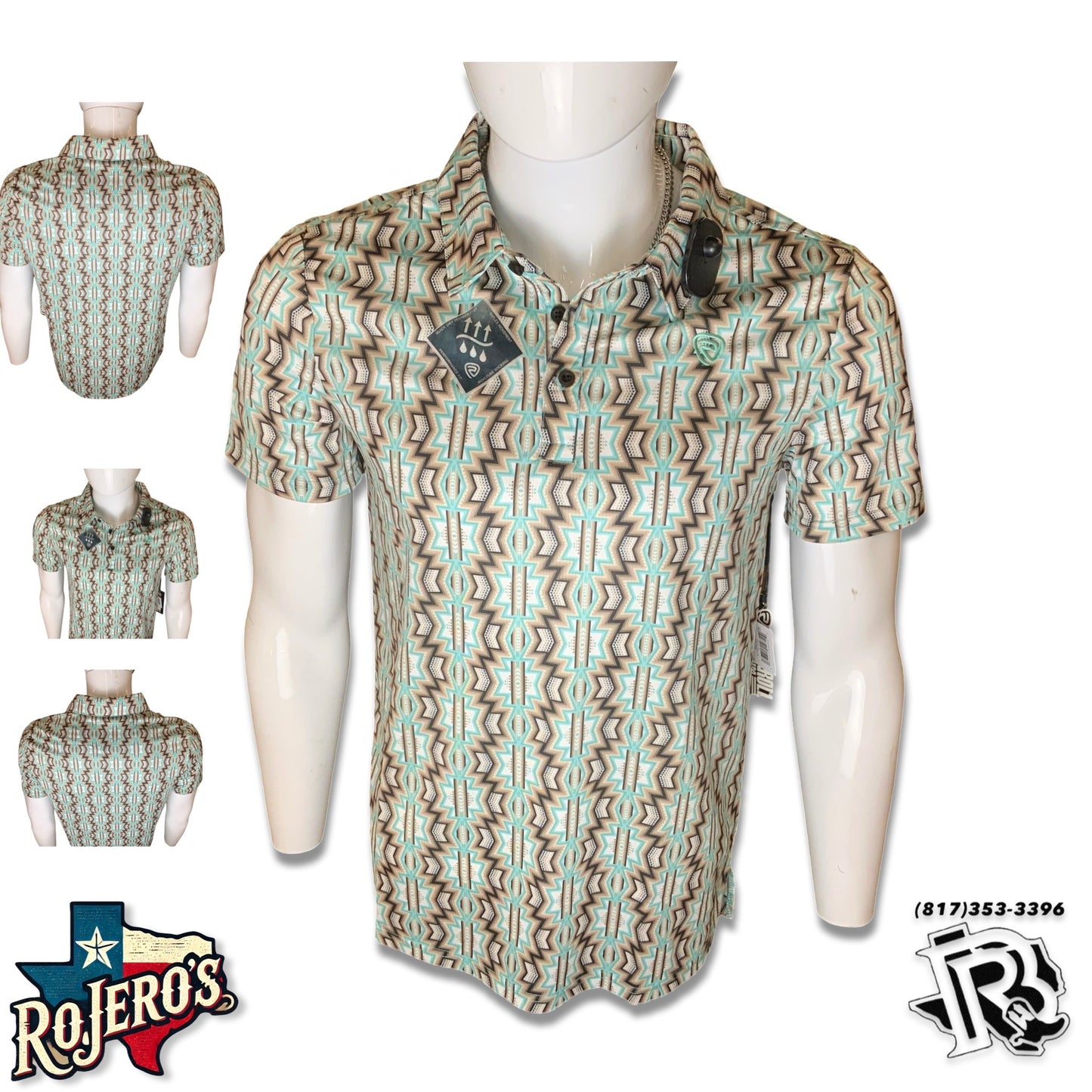 “ SEB “ | MENS ROCK & ROLL TAUPE AZTEC PRINTED POLO BM51T03967