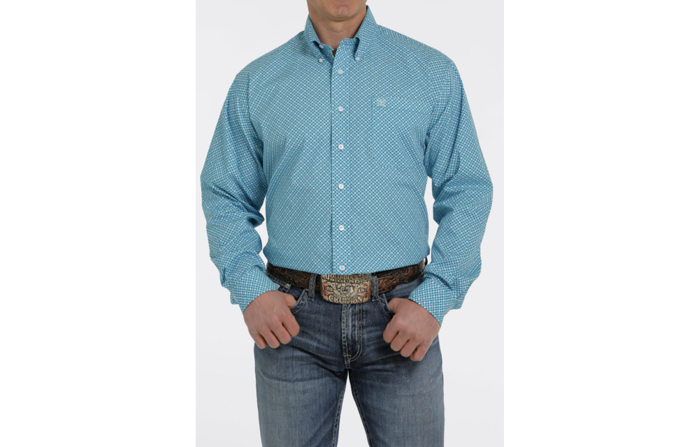 MEN’S LONG SLEEVE PRINT BLUE CINCH SHIRT | MTW1105372