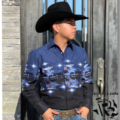 Mens cowboy border snap Royal panhandle shirt | SMN2S02453