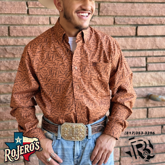 MENS LONG SLEEVE PRINT BROWN CINCH SHIRT |MTW1105455