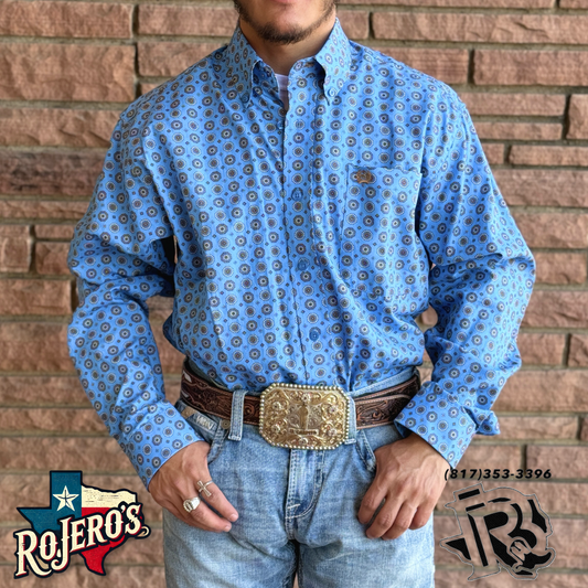 Mens long sleeve blue print blue shirt cinch | MTW1105539