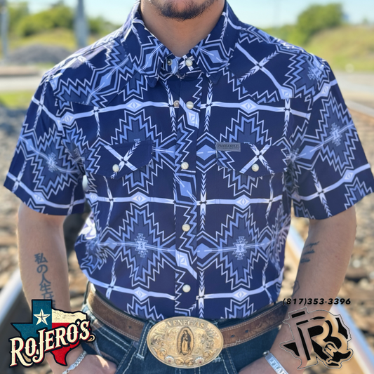 MENS PANHANDLE BLUE WOVEN SHORT SLEEVE SHIRT |TMN3S04889