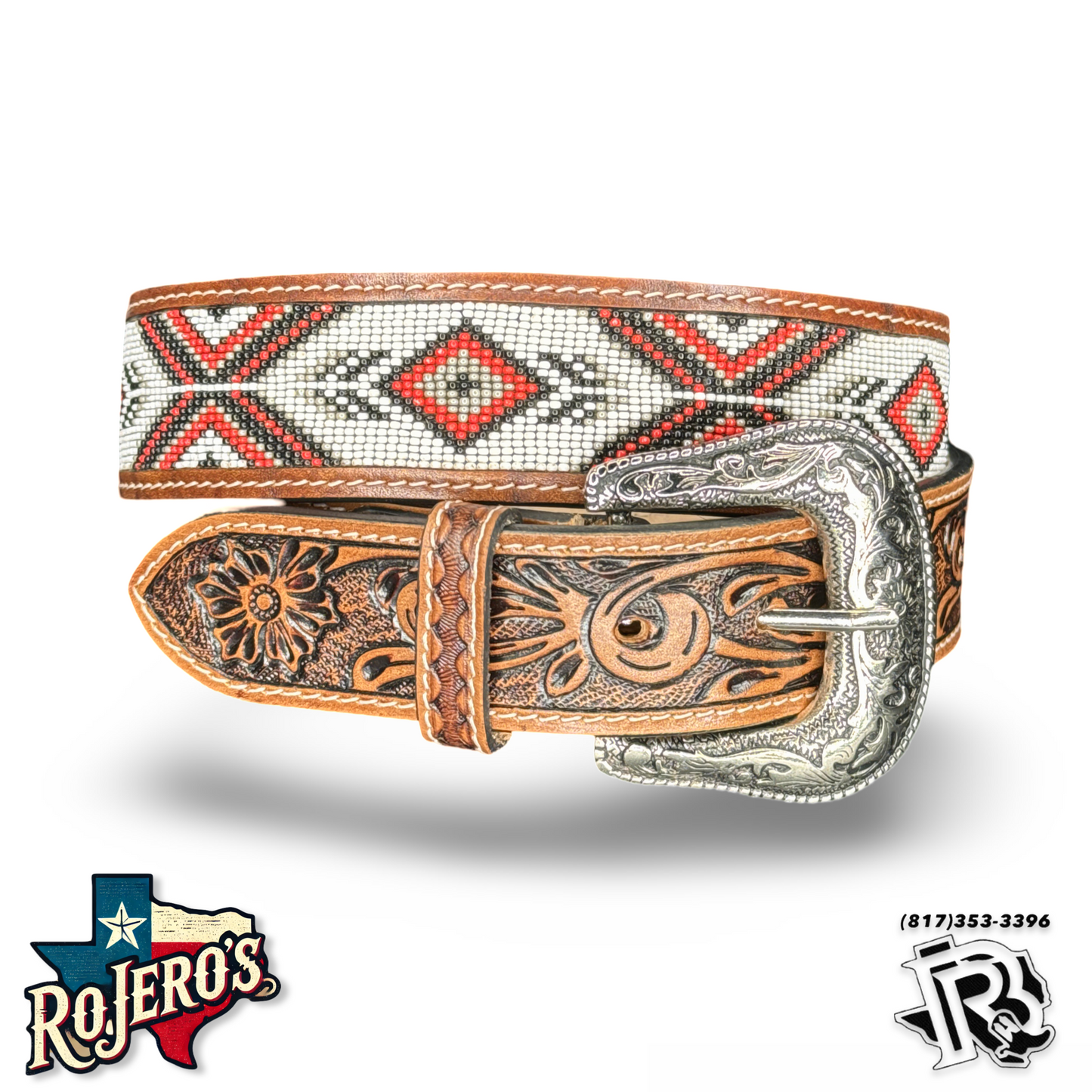 ANTONIO MEN’S WESTERN BEADED BELT RED RIVER