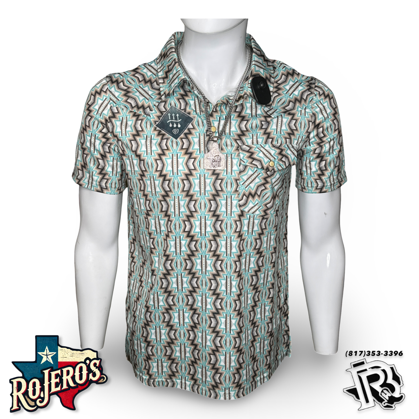 MENS ROCK & ROLL PRINTED WESTERN TAUPE POLO | BM53T03967