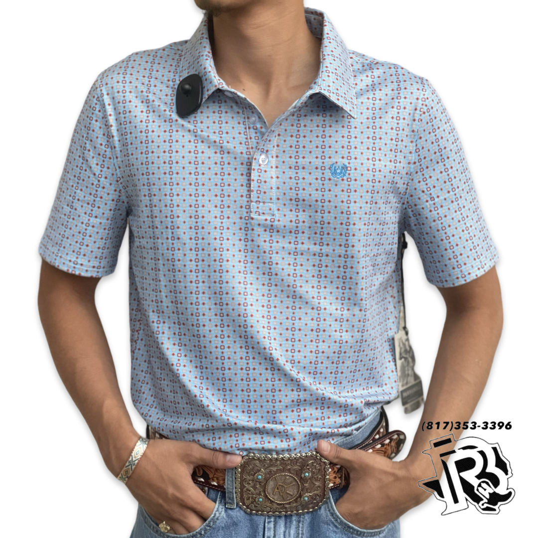 Mens panhandle geo knit blue polo | TM51T03524