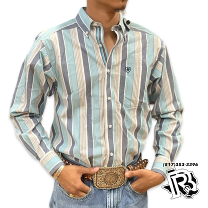 Mens Ariat Pro Elliot long sleeve blue shirt | 10051271