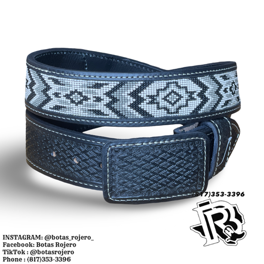 “ Hazel “ | MEN WESTERN BELT WHITE BLACK AZTEC BEADED 2 INCH