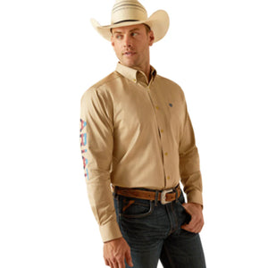 MENS ARIAT TEAM LOGO TWILL LONG SLEEVE KHAKI SHIRT | 10051338