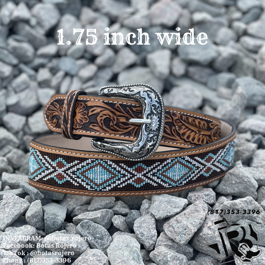 “JASON”| MEN’S WESTERN TOOLED LEATHER BELT BEADED CROSS