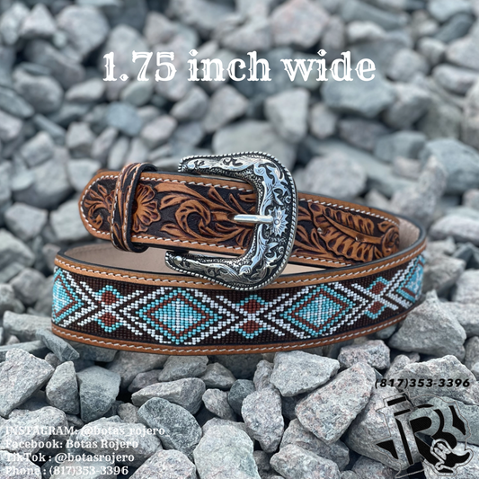 “ JASON ”| 1.75 INCH BROWN BEADED WESTERN TOOLED LEATHER BELT