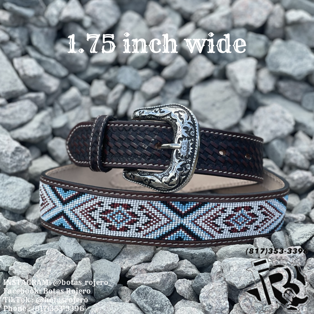 “JOHN”| MEN’S BEADED  BELT MULTI BLUE RED RIVER