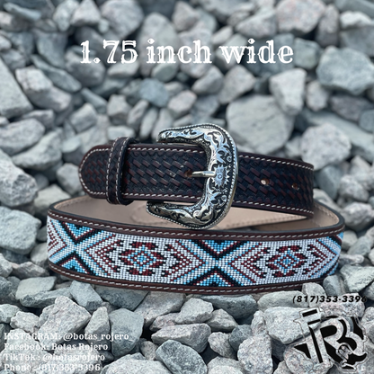 “JOHN”| MEN’S BEADED  BELT MULTI BLUE RED RIVER