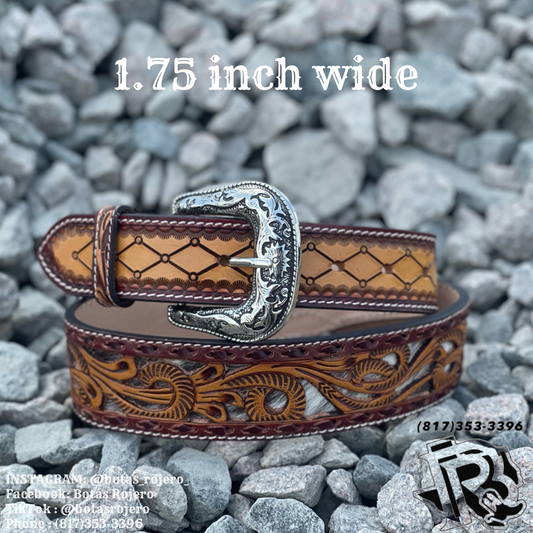 “ AXEL” | MEN’S WESTERN TOOLED LEATHER BELT WITH COWHIDE