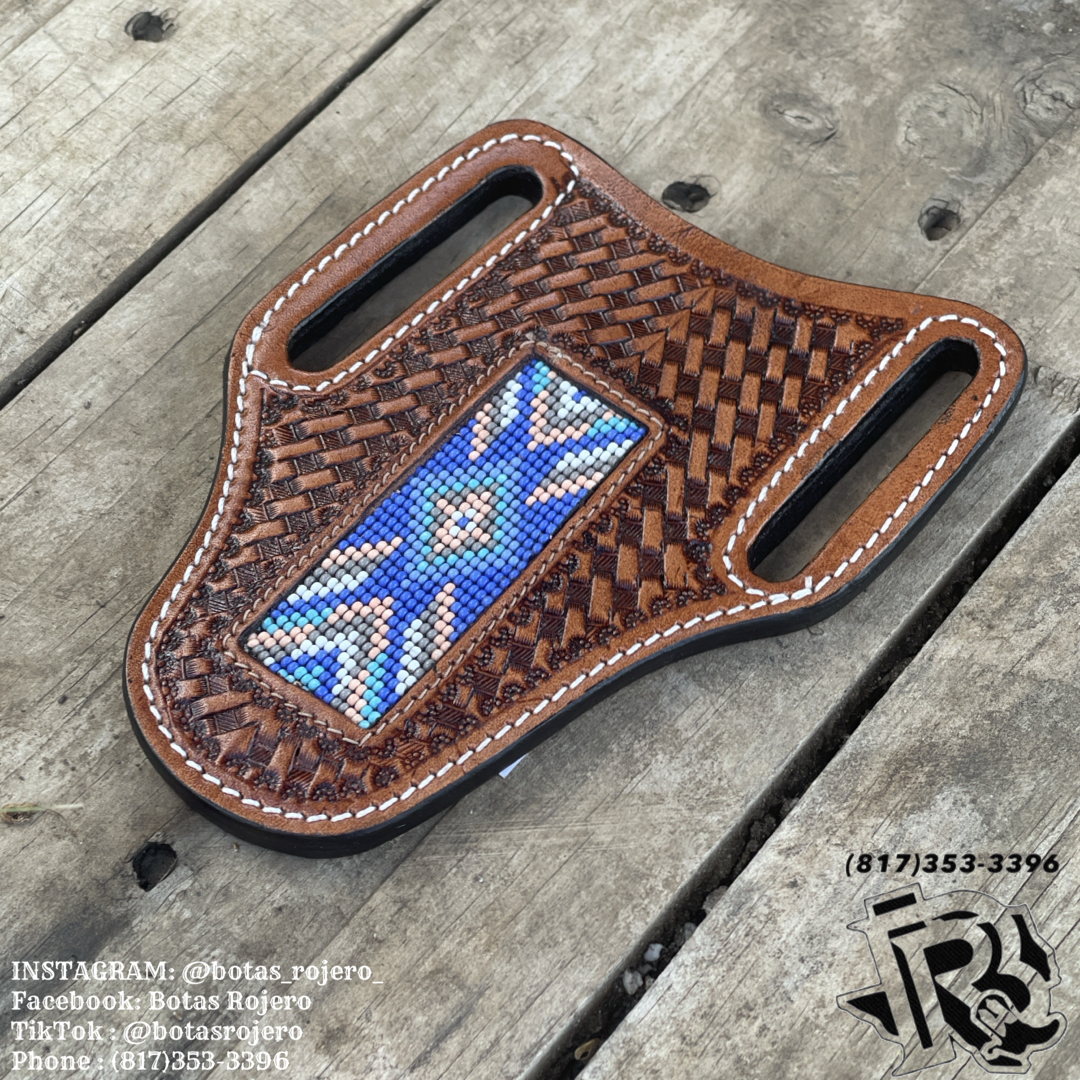 “ ALEXANDER  “ |  KNIFE SHEATH WESTERN TOOLED LEATHER  BEADED