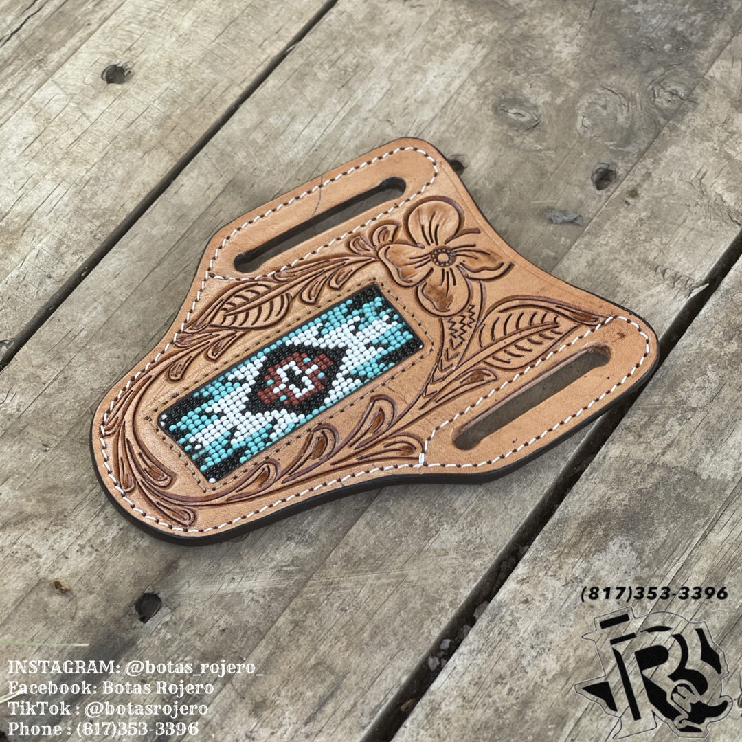 “ OSCAR  “ | MEN KNIFE SHEATH TOOLED LEATHER BEADED