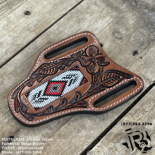 “ ARTHUR “ |  KNIFE SHEATH WESTERN TOOLED LEATHER  BEADED